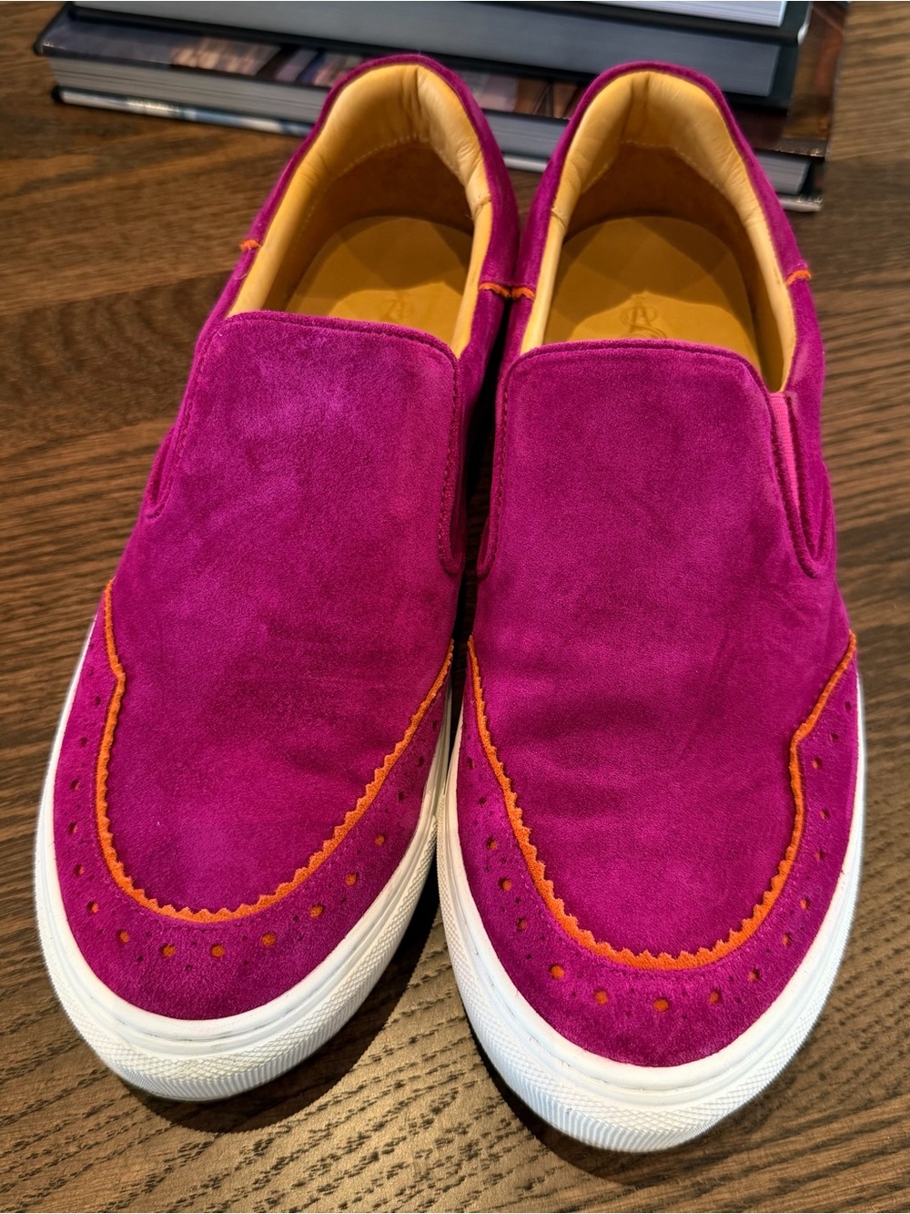 Office of Angela Scott Harper Fuchsia Slip-On Sneakers with Orange Trim -Size 41
